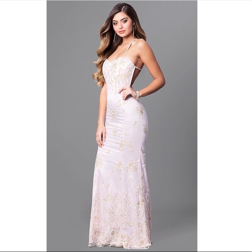 Long light pink glitter flower print dress.